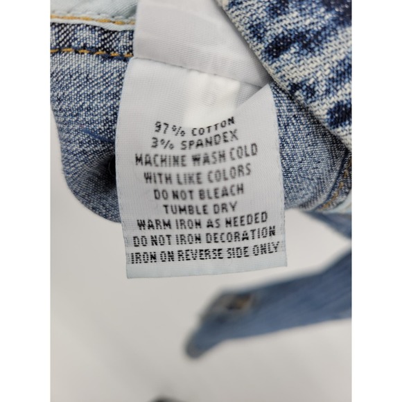 Tempo Denim Jean Jacket Embroidered Collared 2 Yellow Red Y2K 90s - Picture 9 of 10